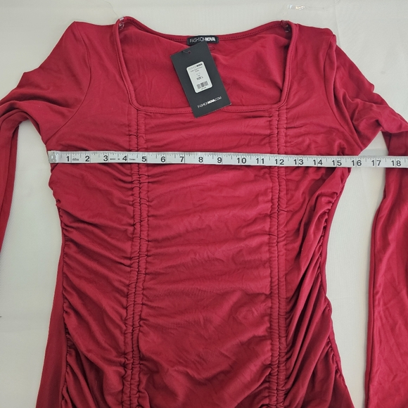 Fashion Nova Red Ruched Long Sleeve Bodycon Mini Dress Size L - Picture 9 of 11